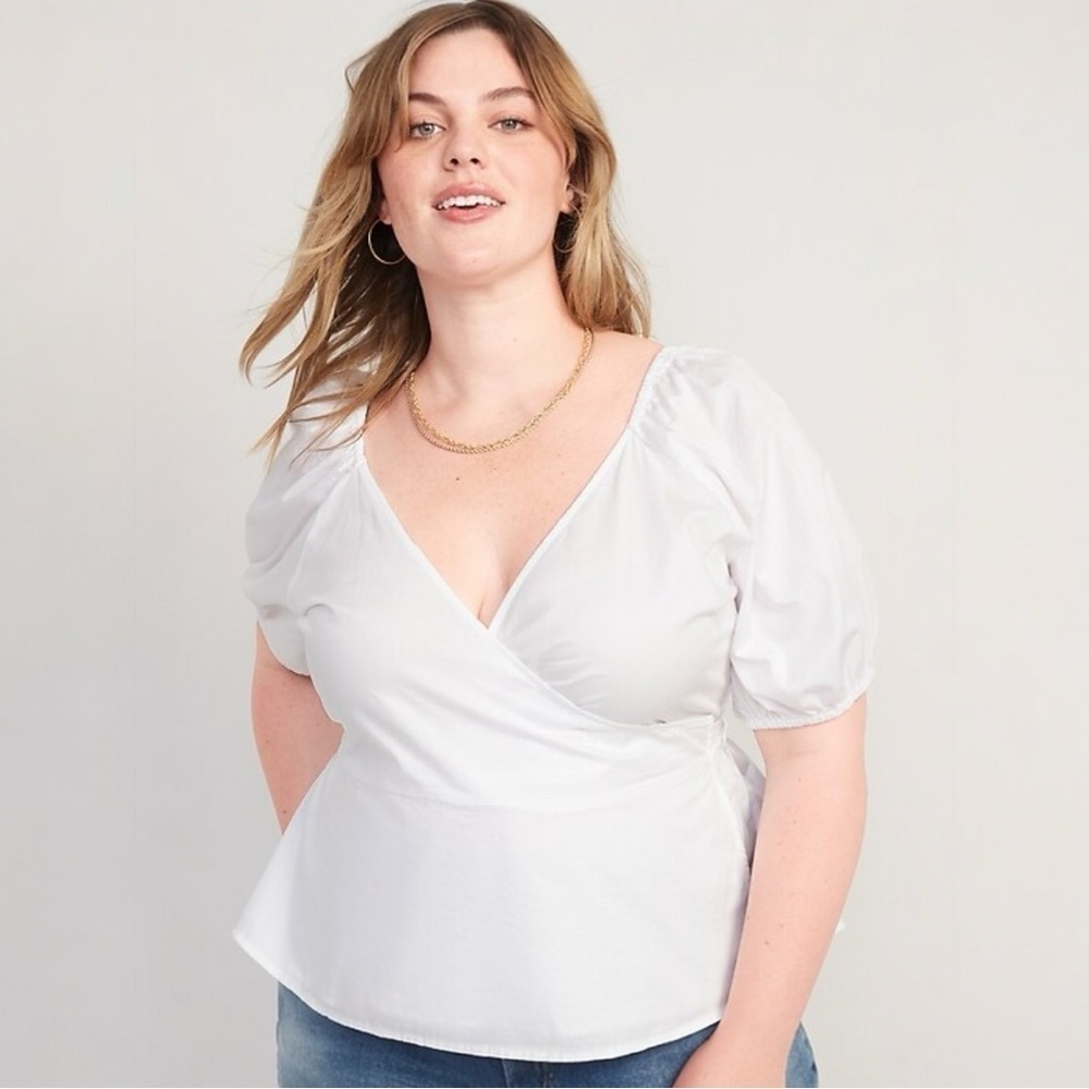 NWT Old Navy Waist-Defined Puff-Sleeve Tie-Wrap Blouse